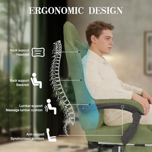 Soontrans Green Velvet Gaming Chair with Embroidery Design