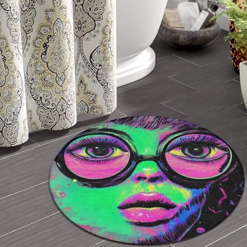 Machine Washable Modern Round Area Rug, Room Sofa Yoga Soft Round Carpet, Home Decor Non Slip Kitchen Office Circle Rug Trippy Goth Girl Art, 24inch