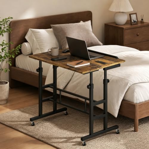 Tangkula Height Adjustable Mobile Standing Desk with Built-in Power Outlets