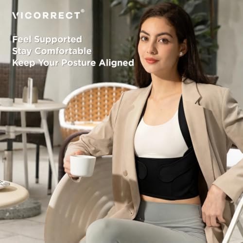 Vicorrect Posture Corrector for Women and Men: Adjustable Back Brace for Upper Back Support - Shoulder Neck Pain Relief - Lightweight Breathable Design (Black Small)