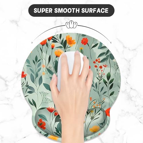 ITNRSIIET Ergonomic Mouse Pad with Wrist Support Wrist Rest Smooth Surface Non-Slip Rubber Base Comfortable Office Supplies Pain Relief, 9.8 x 9.1 inches, Beautiful Flowers