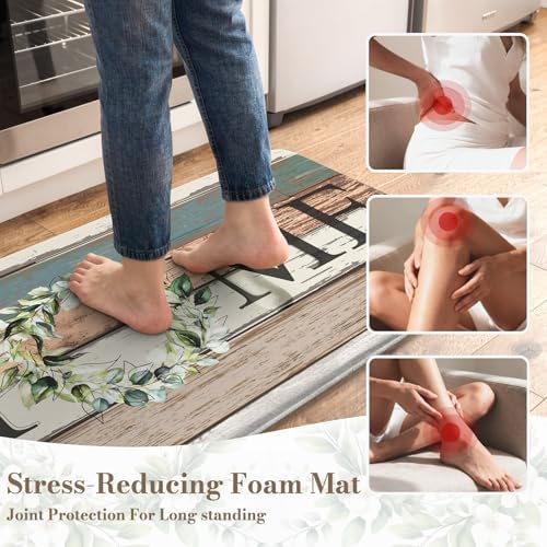 KIMODE Anti Fatigue Kitchen Mats, Farmhouse Kitchen Rugs Sets of 2,Non Slip Waterproof Kitchen Floor Mats,Ergonomic Cushioned Comfort Standing Mat for Home,Laundry,Office,Sink,Desk