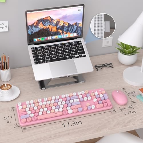 UBOTIE Colorful Wireless Keyboard and Mouse Combo (Pink-Colorful)