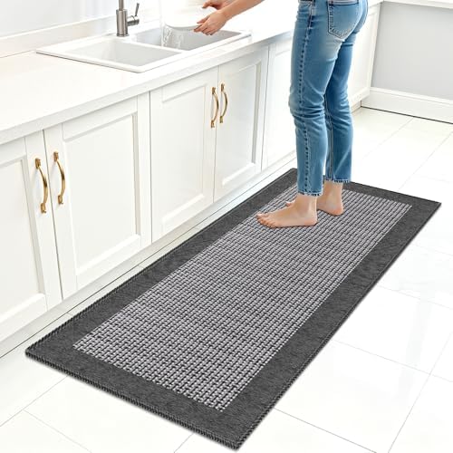 StepRite Kitchen Rugs, Kitchen Mat for Floor, 47"x20" Non-Slip Machine-Washable Commercial Floor Mat, Absorbent Heavy-Duty Rug for Office & Home, Sink Standing Mat, Entryway Carpet, Door Mat, Grey