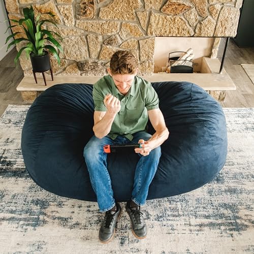 Big Joe Fuf Media Lounger Foam Filled Bean Bag Chair with Removable Cover, Cobalt Lenox, Durable Woven Polyester, 6 feet Giant