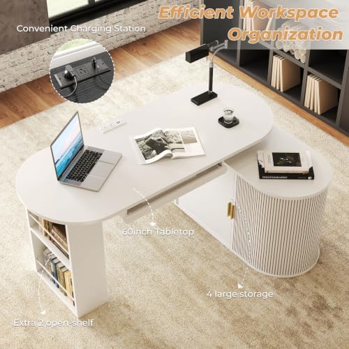 HSH 60 Inch L Shaped Computer Desk, Reversible L Desks with Storage Cabinet