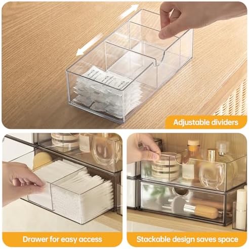 PAVSTINE Medicine Cabinet Organizer 3 Pack, with 2 Pull-Out Drawers