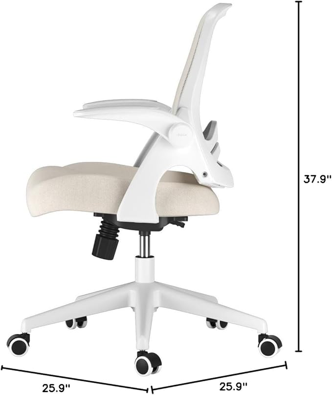 Hbada Office Desk Chair with Flip-Up Armrests and Saddle Cushion, Ergonomic Office Chair with S-Shaped Backrest, Swivel, Mesh, Grey