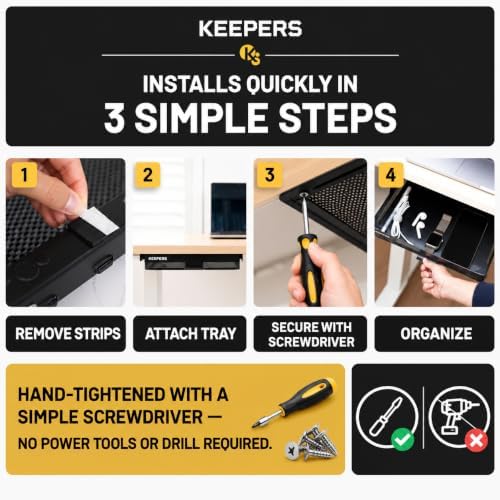 KEEPERS Anything Keeper — Compact 11x10in Under-Cabinet Slide-Out Drawer, Hidden Steel Organizer for K-Cups & Desk Items, RV & Small Kitchen — Black