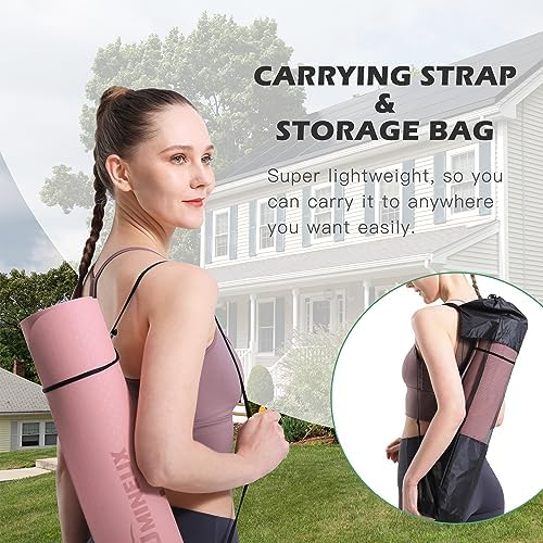 Yoga Mat Non Slip, Pilates Fitness Mats, Eco Friendly, Anti-Tear 1/4" Thick Yoga Mats for Women, Exercise Mats for Home Workout with Carrying Sling and Storage Bag