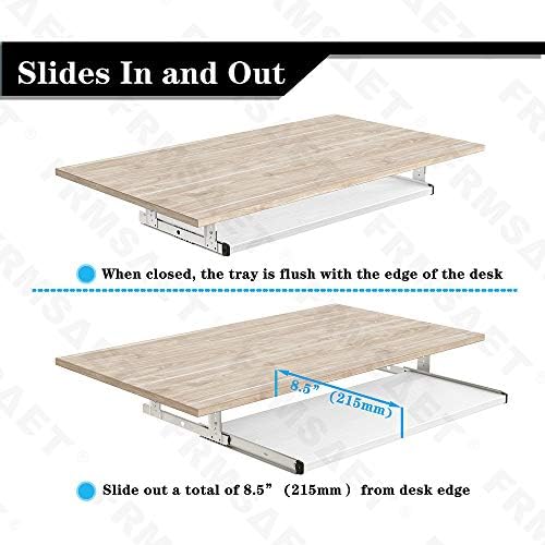 FRMSAET Under Desk 20/24/30 inch Keyboard Drawer Platform (30 in, White)
