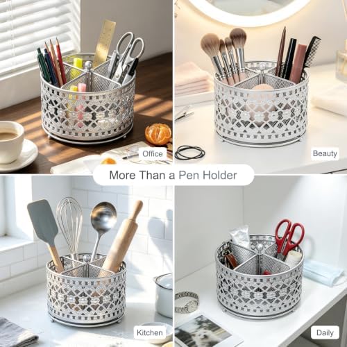 Pen Holder for Desk, 360 Degree Rotating Pencil Holder (Silvery)