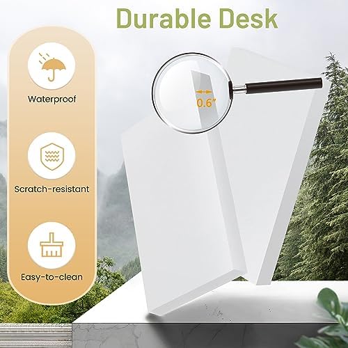 Computer Desk with Hutch & Keyboard Tray, Home Office Workstation with Drawer, Adjustable Shelves, Modern Vanity Table for Bedroom, Wooden Writing Study Laptop PC Desk (White)