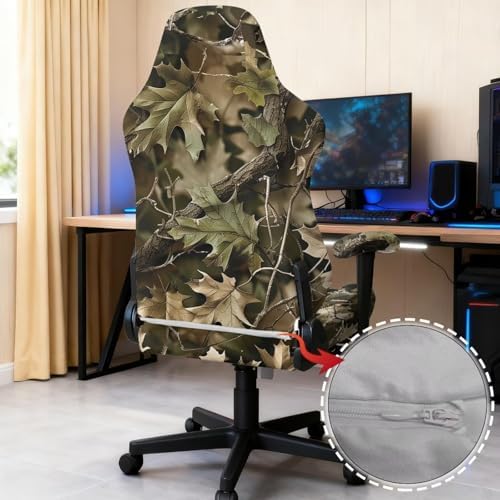 Forest Camo Gaming Chair Covers Anti-Slip Gamer Chair Seat Cover Stretch Fit Office Computer Armchair Slipcover for Reclining Racing Gaming Chairs