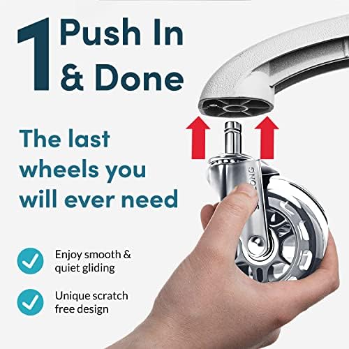 Lifelong Office Chair Wheels Replacement, Heavy Duty, Silver, 5-Pack