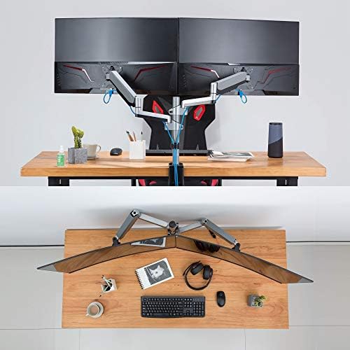 AVLT Dual Stacked Monitor Arm Desk Mount for 13-27" Screens - Silver