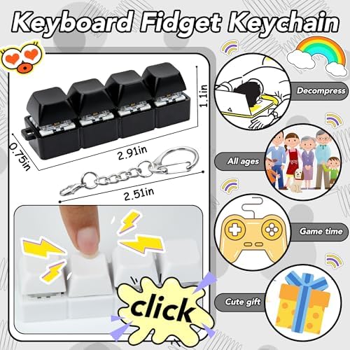 2 PCS White & Black Keyboard Fidget Toy, Keyboard Fidget Keychain 4-in-1 Keyboard Decompression Button Finger Clicker Toys, Button Stress Relief Fidget Gifts to Relief Stress (General)