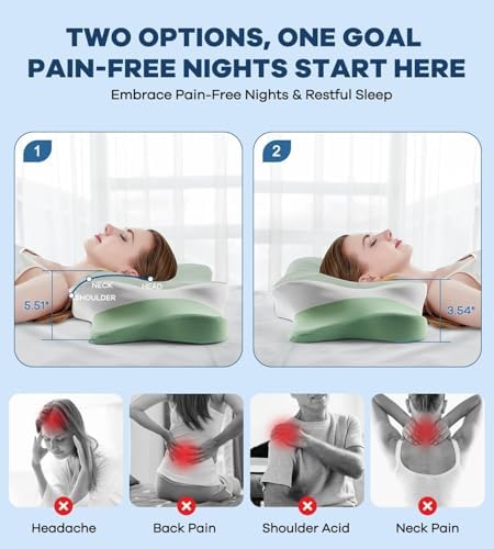DONAMA Cervical Pillow for Neck and Shoulder Pain Relief, Cooling Contour Memory Foam Pillow, Dual-Height Ergonomic Neck Support Pillow for Side Back Stomach Sleepers with Removable Pillowcase