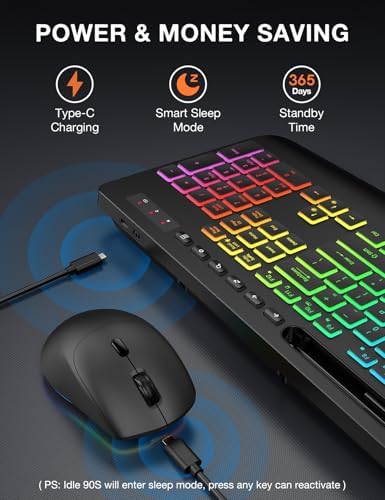 SABLUTE Wireless Keyboard and Mouse Combo - 9 Backlit Effects, 2.4GHz