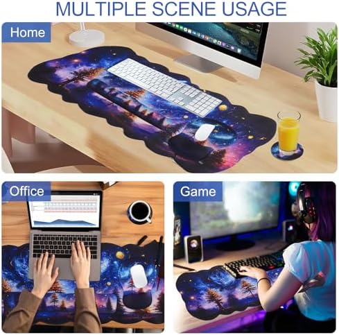 Petmolico Desk Pad Set with Wrist Rest for Keyboard & Mouse, Night Sky