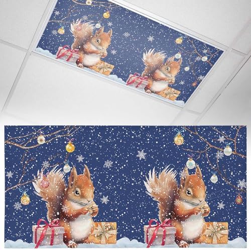 1 Pcs Fluorescent Light Covers for Ceiling Lights,Christmas Squirrel Winter Snowflake,Magnetic Light Filters Drop Fluorescent Lights Shade for Office Xmas Ball Dark Blue