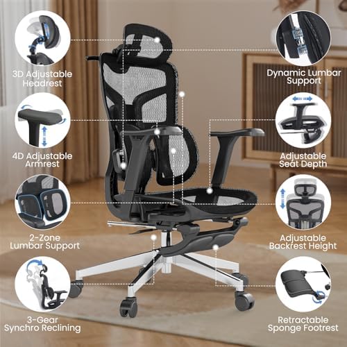 MOJAY Ergonomic Office Chair with Footrest and Lumbar Support