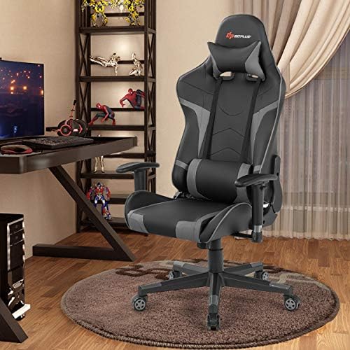 Goplus Gaming Chair, Massage Office Chair Computer Gaming Racing Chair, High Back PU Leather Adjustable Arms Headrest Ergonomic Reclining Game Chair, Rolling Swivel Executive Chair