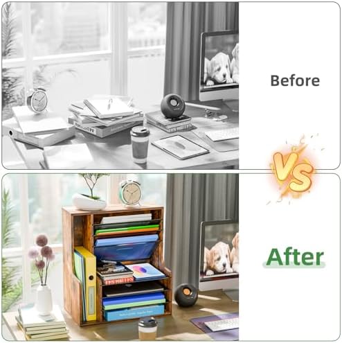 Simple Trending 7- Tier Desk File Organizer, Paper Organizer, Rustic Brown