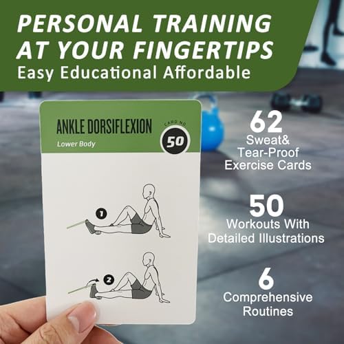 Resistance Belt Workout Cards, 62 Exercises Cards Deck Large Size 5" x 3.5" Fitness Cards for Women & Men, Beginner Fitness Guide to Training Exercises at Home or Gym