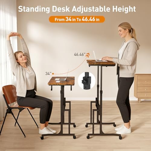 ikkle Standing Desk with Wheels,Hooks and Drawer,Adjustable Treadmill Desk