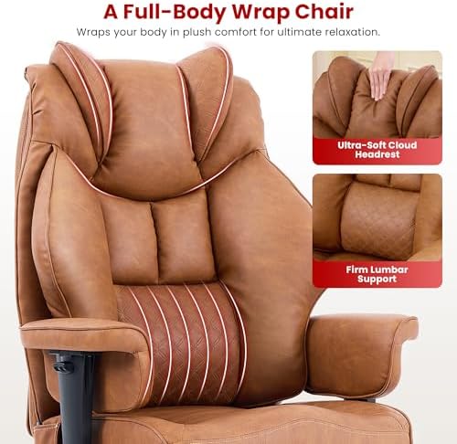 Clome 500lbs Big and Tall Office Chair Adjustable Lumbar Support for Back Pain, Extra Wide Seat Executive Office Chair Thick Armrest Pad, Heavy Duty Base Ergonomic Computer Desk Chair