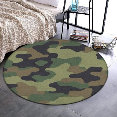 Large Round Area Rug Home Decor Modern Bathroom Rug Kitchen Office Circle Rug for Living Room Sofa Circle Cute Mat Cool Camo Military Camouflage