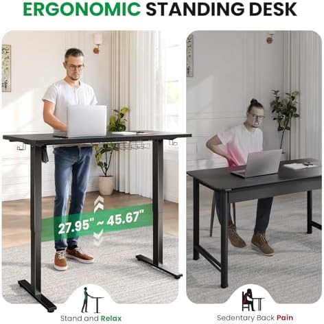Black 47x24 in Electric Standing Desk, 0.8 Inch Thick Tabletop