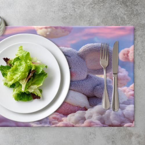Koala Marshmallow Dreamy Placemats, Cute On Sweet Cloud Place Mats for Dining/Kitchen Table Waterproof Washable Linen Heat Insulation Dinner Table Mats 12X18 in 6 Pcs