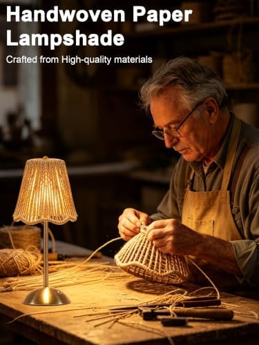 2 Pack Boho Rattan Lamp,Small Wicker Lamp,Rechargeable Led Desk Lamp