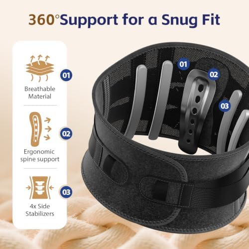FEATOL Back Brace for Lower Back Pain Men Women, Dual-Side Spine Pad Belt