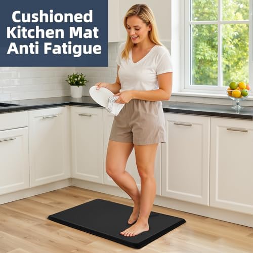 Kitchen Mat Cushioned Anti Fatigue, 0.75" Waterproof,Non Slip Kitchen Rugs, Memory Foam Comfort Mat for Standing at Home,Office,Sink,Laundry(20"x71" Black)