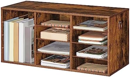 HOOBRO Countertop Mail Sorter Organizer, Wooden Literature Organizer, Student Mailbox for Classroom, Desktop Bill Organizer for Office Home School, 12 Compartments Rustic Brown FG43WF01