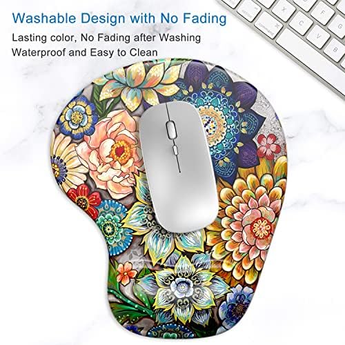 ITNRSIIET Ergonomic Mouse Pad with Gel Wrist Support Wrist Rest Smooth Surface Non-Slip PU Base Comfortable Office Supplies Pain Relief, 9.5 x 8 inches, Succulent Flower