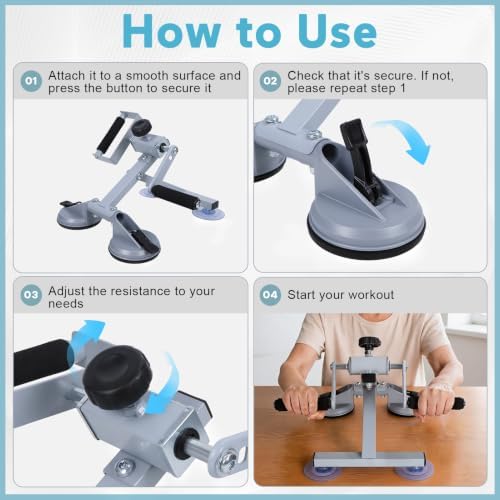 Arm Bike for Physical Therapy Table Top, Adjustable Resistance Hand Cycle Exerciser with Strong Suction Base, Portable Upper Body Pedal Trainer for Seniors, Home and Office Use