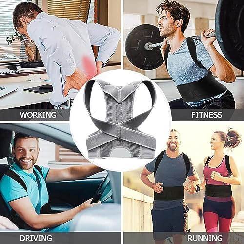 Posture Corrector for Women and Men, Adjustable Back Straightener Posture Corrector,Upper Lower Back Brace Support Belt for Men Women Body Neck Shoulder Trainer (M, Grey)