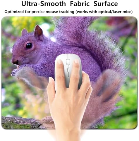 9.5x7.9 Inch Office/Gaming Mouse Pad, Lovely Purple Woodland Squirrel Adorable Forest Animal, Cute Anti-Slip Mat for Desk Decor