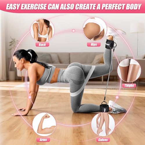 Ankle Resistance Bands with Cuffs, Resistance Bands Set for Working Out, Leg and Glute Exercise Bands – Home Gym Workout Equipment for Women, Booty Building, Pilates, Rehab, Physical Therapy