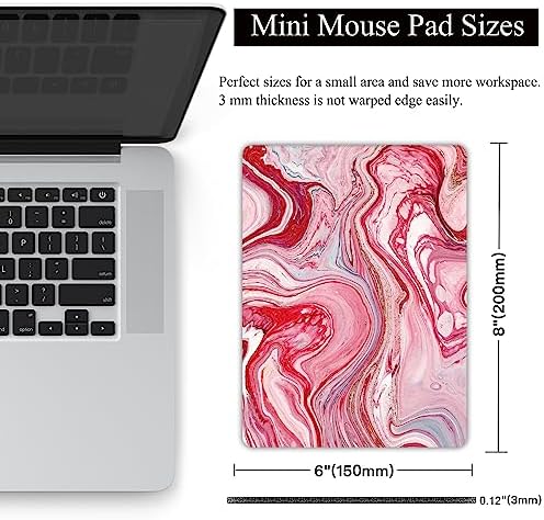 Small Mouse Pad, Mini Mouse Pad 6 X 8 Inch with Non-Slip Rubber Base for Keyboard Tray Laptops Wireless Mouse Home Office Travel, Washable & Portable (Red Mixed Marble)