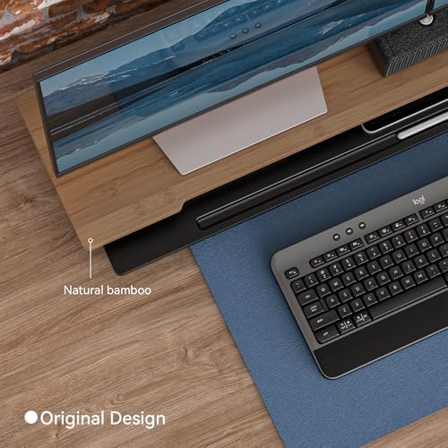 42.5” Dual Monitor Stand Desk Shelf with Phone Tablet Holder