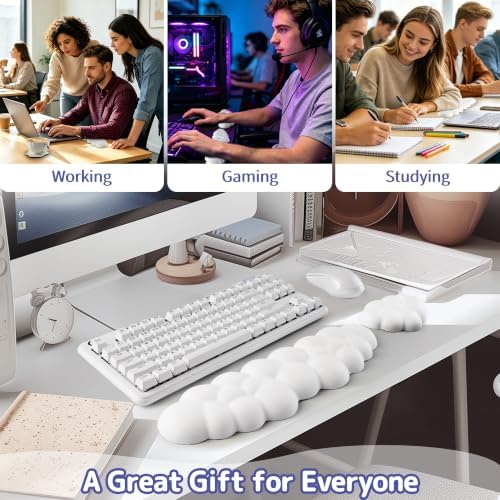 Sushret Cloud Wrist Rest Keyboard, Cloud Keyboard Wrist Pad Set with PU Leather Memory Foam, Cute Arm Rest for Palm Support, PC/Gaming Desk Accessories/Office Setup/Computer Hand Cushion - White