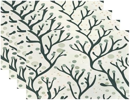Marine Ocean Inspired Linen Placemats, Abstract Art Minimalist Table Mats for Table Washable Heat Insulation Thick Dining Mat, Indoor/Outdoor 12X18 in 4 Pcs