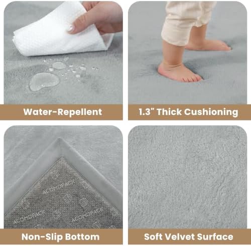 ACOMOPACK Baby Play Mat for Floor 1.3" Thick Memory Foam Play Mat 79×158" Tummy Time Crawling with Non-slip Bottom for Living Room,Nursery,Soft Velvet Playpen Mats for Kids,Infants（Light Grey）