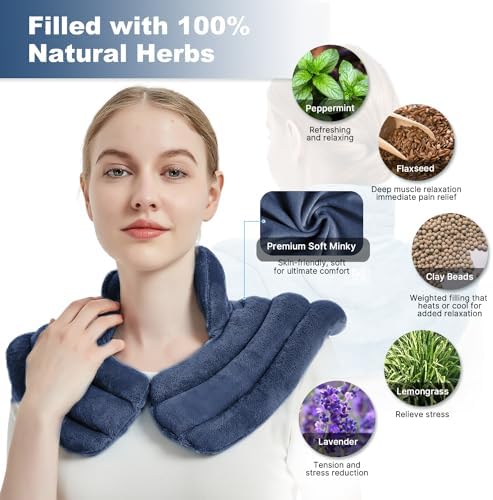 MORLIDEN Neck Heating Pad Microwavable for Shoulders, Warmer Wrap Microwave Heating Pad for Neck and Shoulders for Pain Relief (Navy Blue)