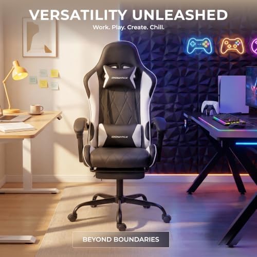 Dowinx Gaming Chair with Footrest, Ergonomic Office Chair, Black White